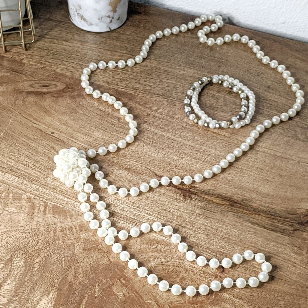 Faux Pearl Necklace and Bracelets